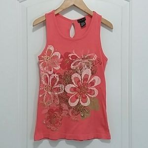 *5/$20* FANG Peach & Floral Tank Top